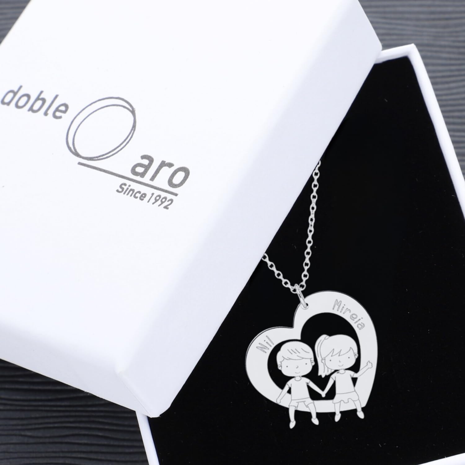 Collar Corazón Personalizado con Niño/Niña en Plata de Ley 925 – Grabado con Nombres – Joyería Personalizada Mamá – Regalo Día de la Madre, Cumpleaños, Aniversario, Familia, Hijos