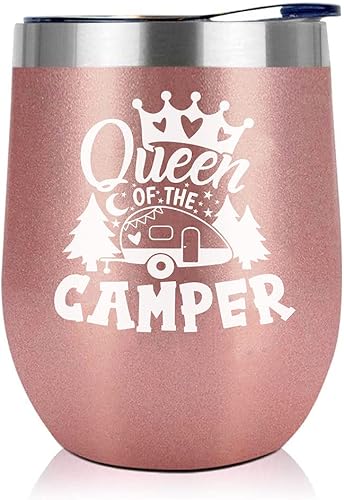 Queen of The Camper Wine Tumbler, Camping Coffee Mug Cup