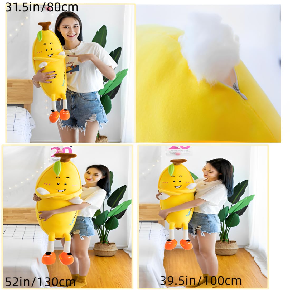 OPHRBU Banana Plush Body Pillow? 39.5 inches Banana Long Body Plush Pillow? Cute Fruit Plushie Hugging Pillow?for Kids Adult, Ideal Chrismas Birthday Gift (Yellow)