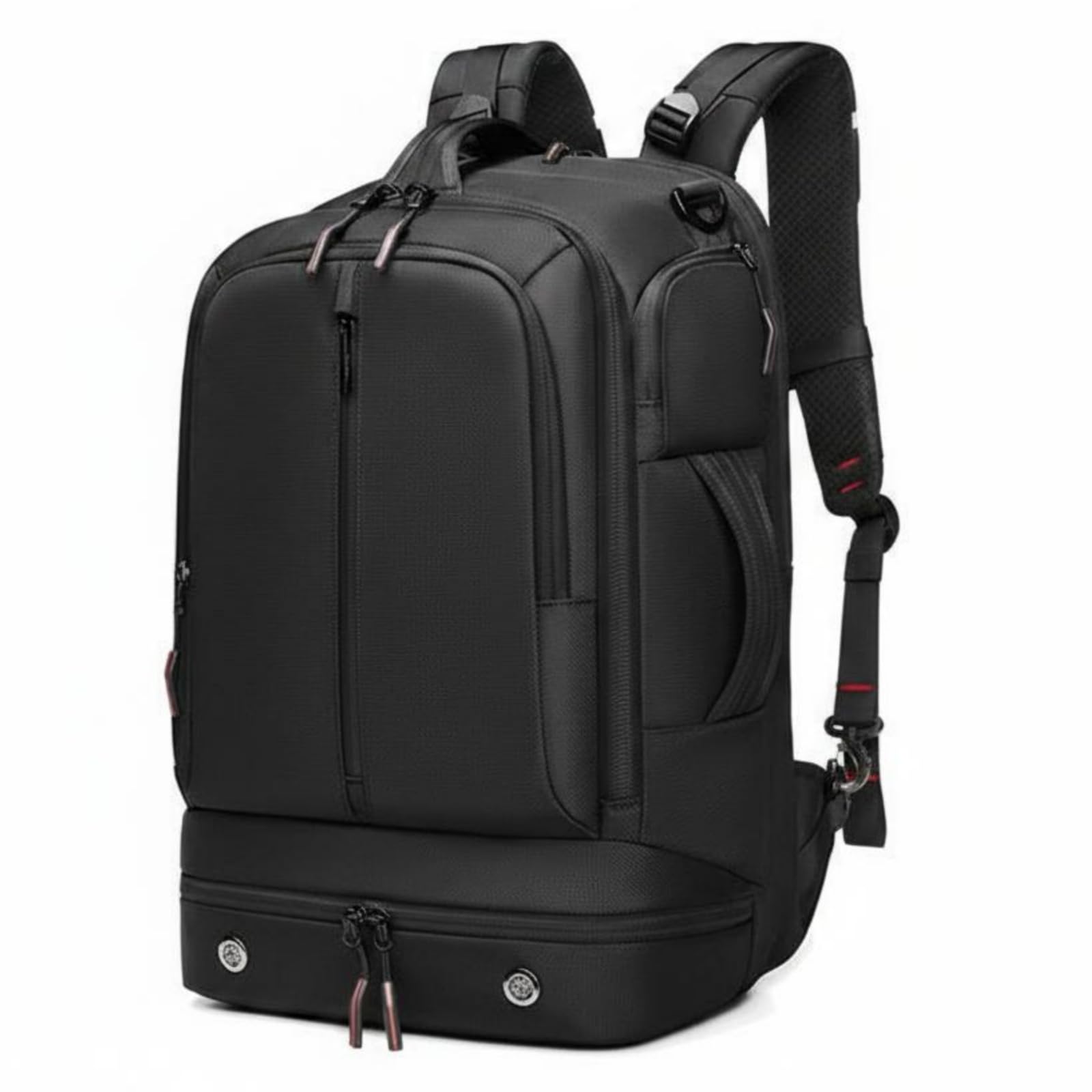 Zaino da Viaggio Uomo Convertibile con Tracolla Zaino Borsa a Spalla Borsa per Ufficio con Tasche Multiple E Protezione Laptop Spallacci Larghi E, Nero, Nero, 19
