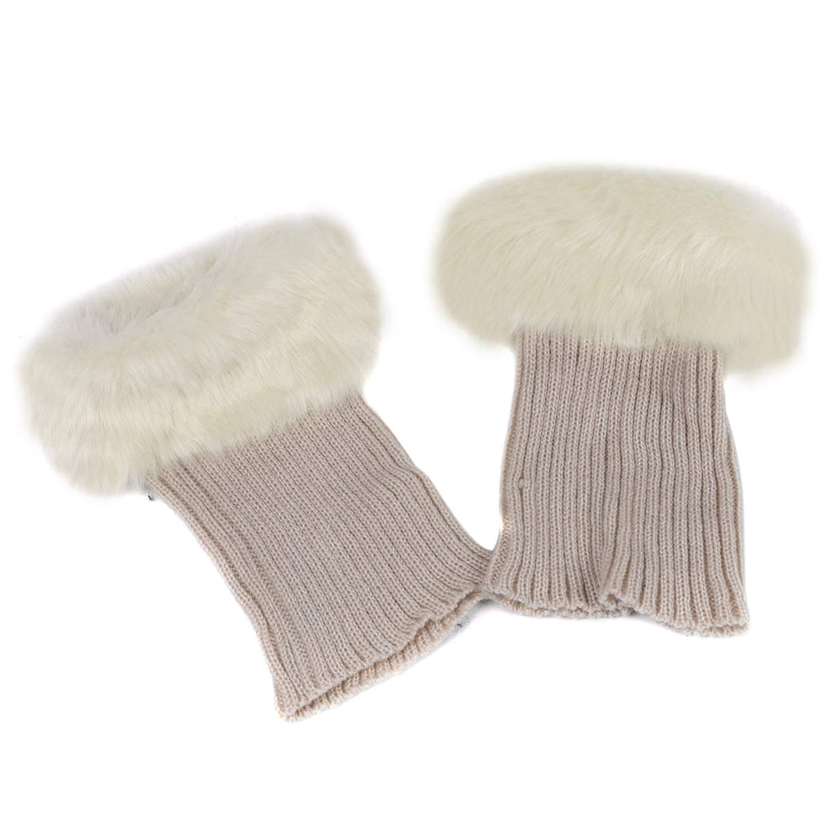 MoreChioce1 Pairs Faux Fur Knitted Crochet Leg Warmers for Womens Girls,Winter Warm Soft and Fashionable