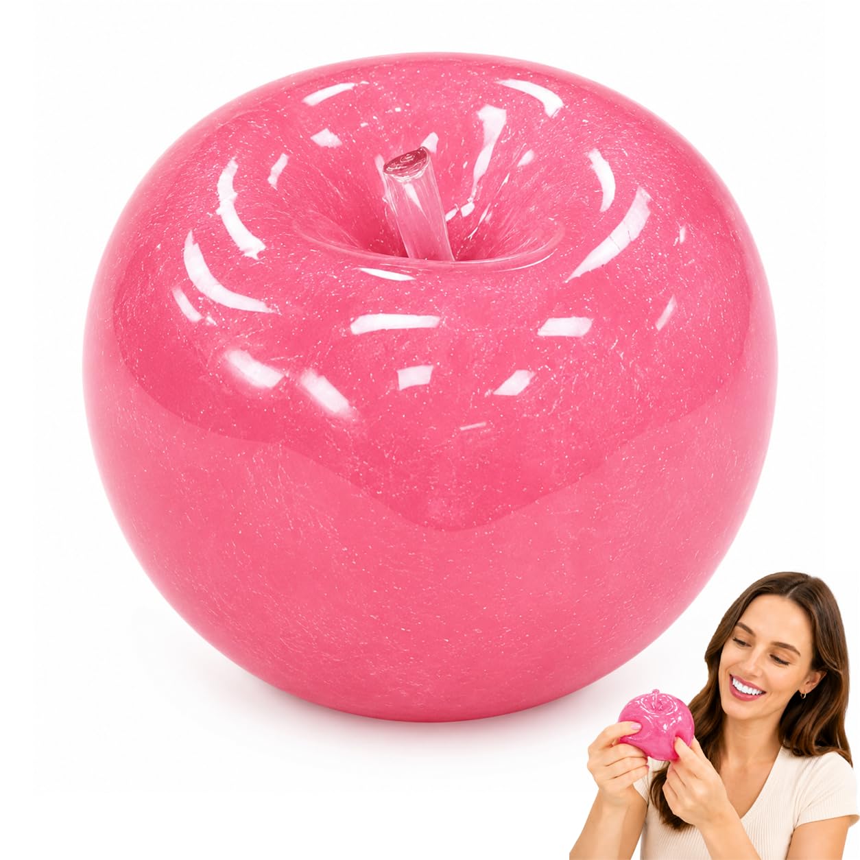 Slushy Apple Squishy Toy, Realistic Pink Apple Squishy, Soft Squeeze Sensory Toy for Desk and Office, Novelty Fidget Gift for Teens and Adults