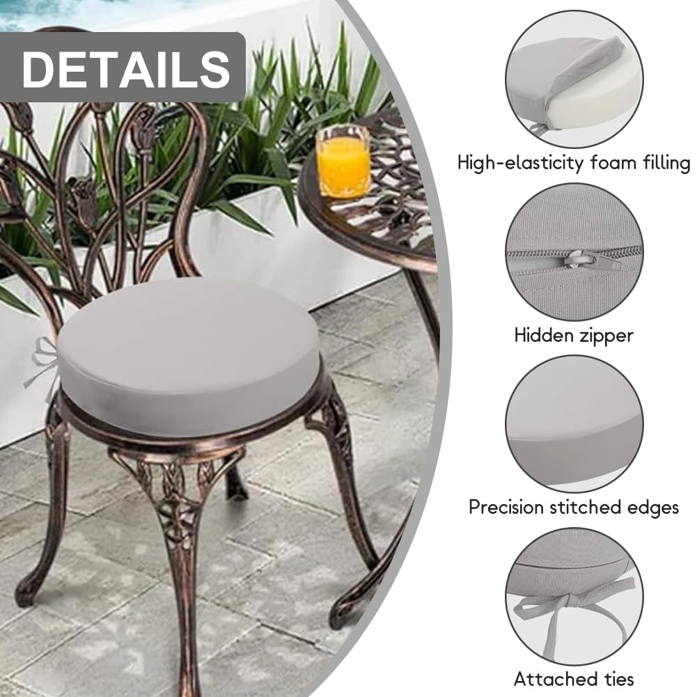 FARYODI Lot de 2 coussins de chaise ronds pour extérieur, 40 x 40 cm, imperméables, résistants à la décoloration, avec sangles, coussin d'assise en mousse à mémoire de forme pour meubles de terrasse