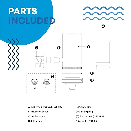 Miniatura 6 de Mist - Filtro de agua para fregadero, filtro de grifo, acero inoxidable, capacidad de 320 gl, reduce el metal pesado, filtro de agua certificado