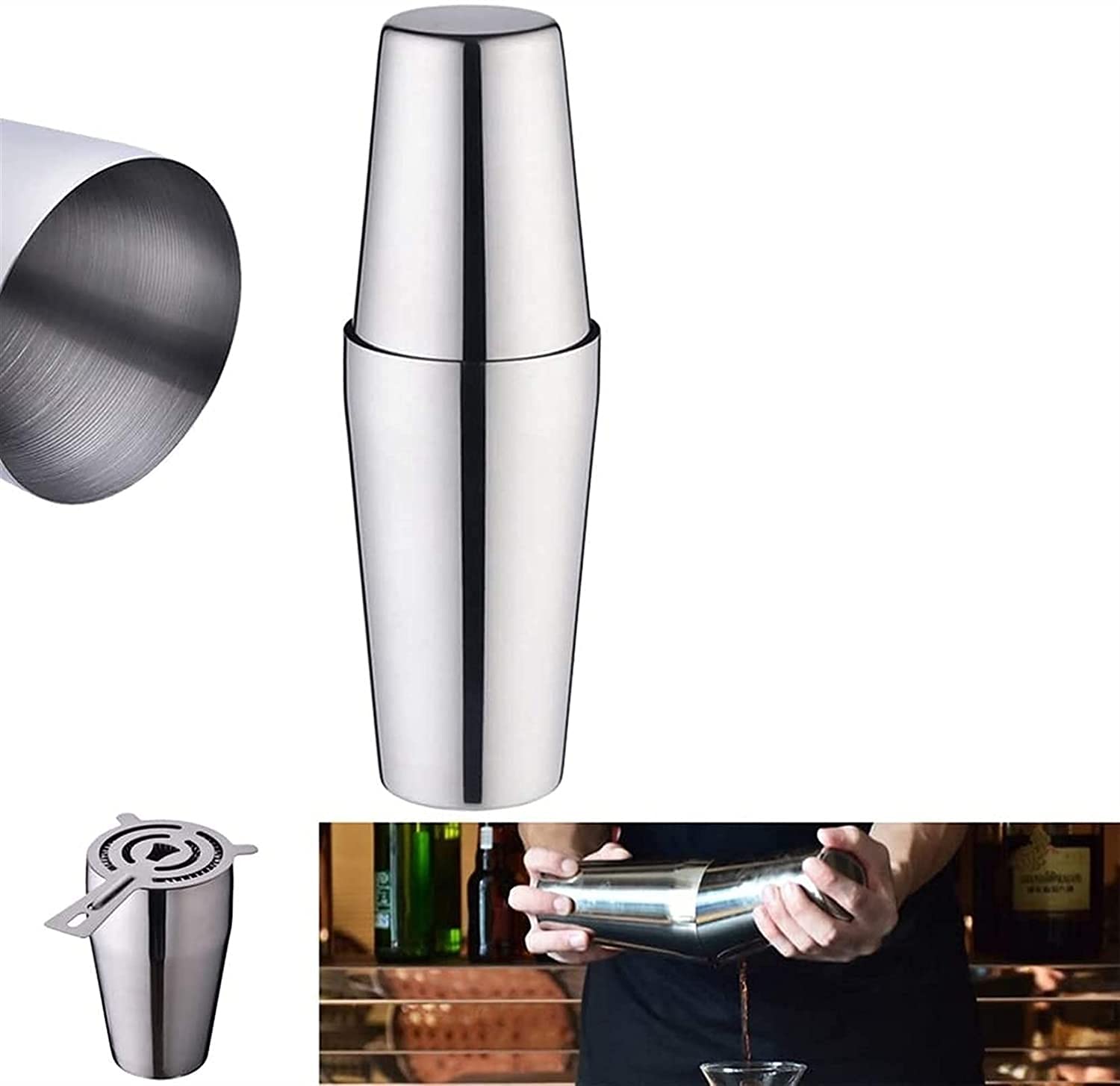 Juego de coctelera con Soporte, 16 Piezas, 750 ml, Kit de coctelera de Acero Inoxidable con Soporte, Kit de coctelera, colador, Jigger y mortero
