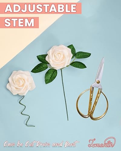 Miniatura 2 de IMAMIN Flores artificiales, 25 piezas de flores artificiales para decoración, rosas de espuma de aspecto real con tallos para bricolaje, despedidas