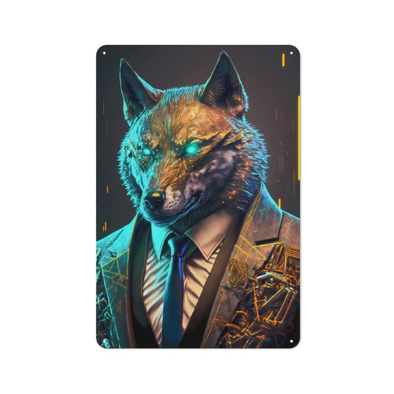 Junmoney Wolf Manager In Suit Metal Wall Sign 30X20cm Featuring For Living Room Wall, A Decorative Gift For A Newly Furnished Living Room
