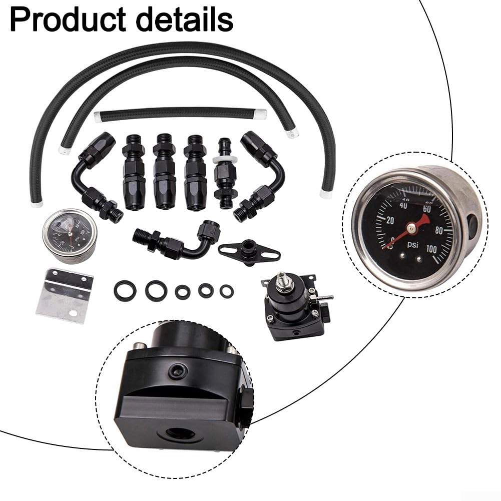 Kit régulateur de pression de carburant avec jauge de plage réglable de 0 à 100 PSI et raccords de ligne en acier inoxydable 6AN (bleu et rouge)