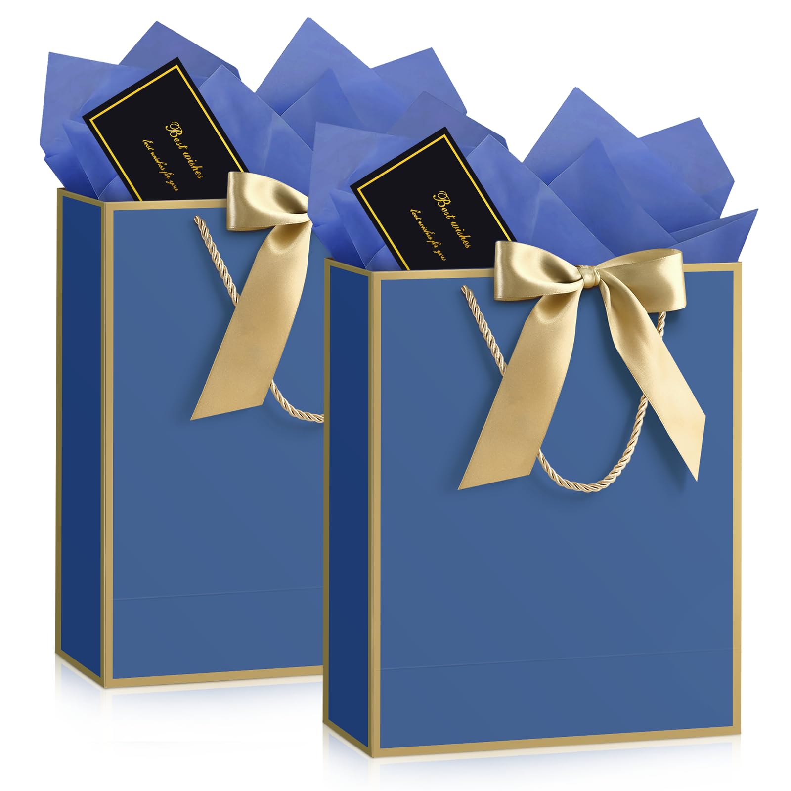 JMANNI Medium Blue Birthday Gift Bags with Tissue Paper &amp; Handles 2-Pack