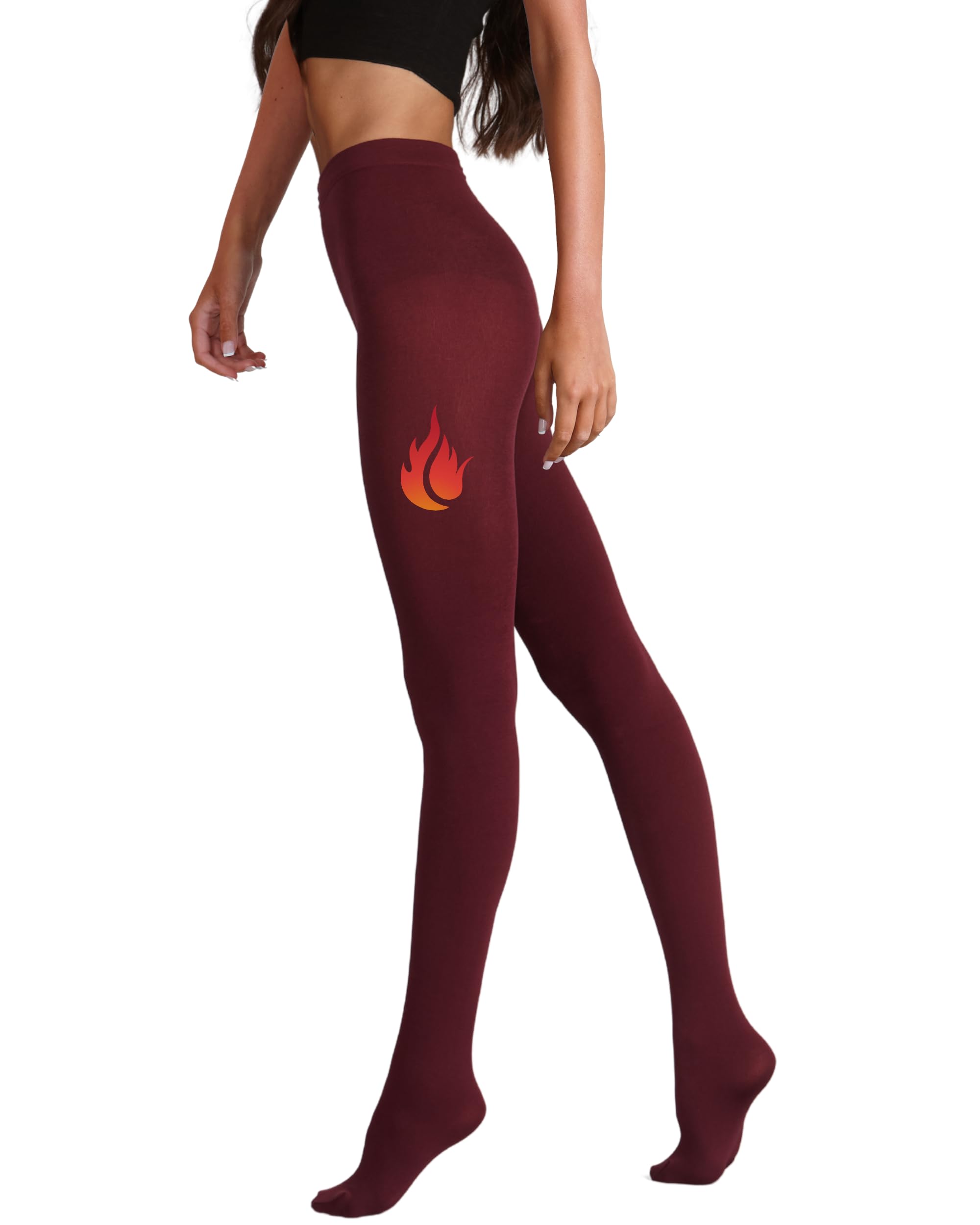 Silky Women's Wine Fleece Lined Tights - Thermal Tights For Small