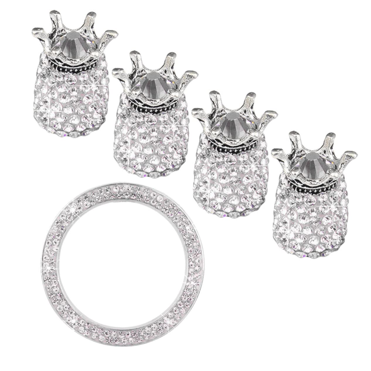 Gatuida 15stücke Teiliges Set Krone Rhinestone Auto Zündknopf Und Ventilkappen Dekorative Reifenstaubkappen Für Fahrzeugzubehör Und Langlebig Geeignet Für Verschiedene Weiß