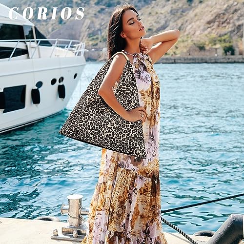Image of CORIOS Canvas Handbag for Women - Ethnic Style Tote Top Handle Summer Beach Large Shoulder Bag