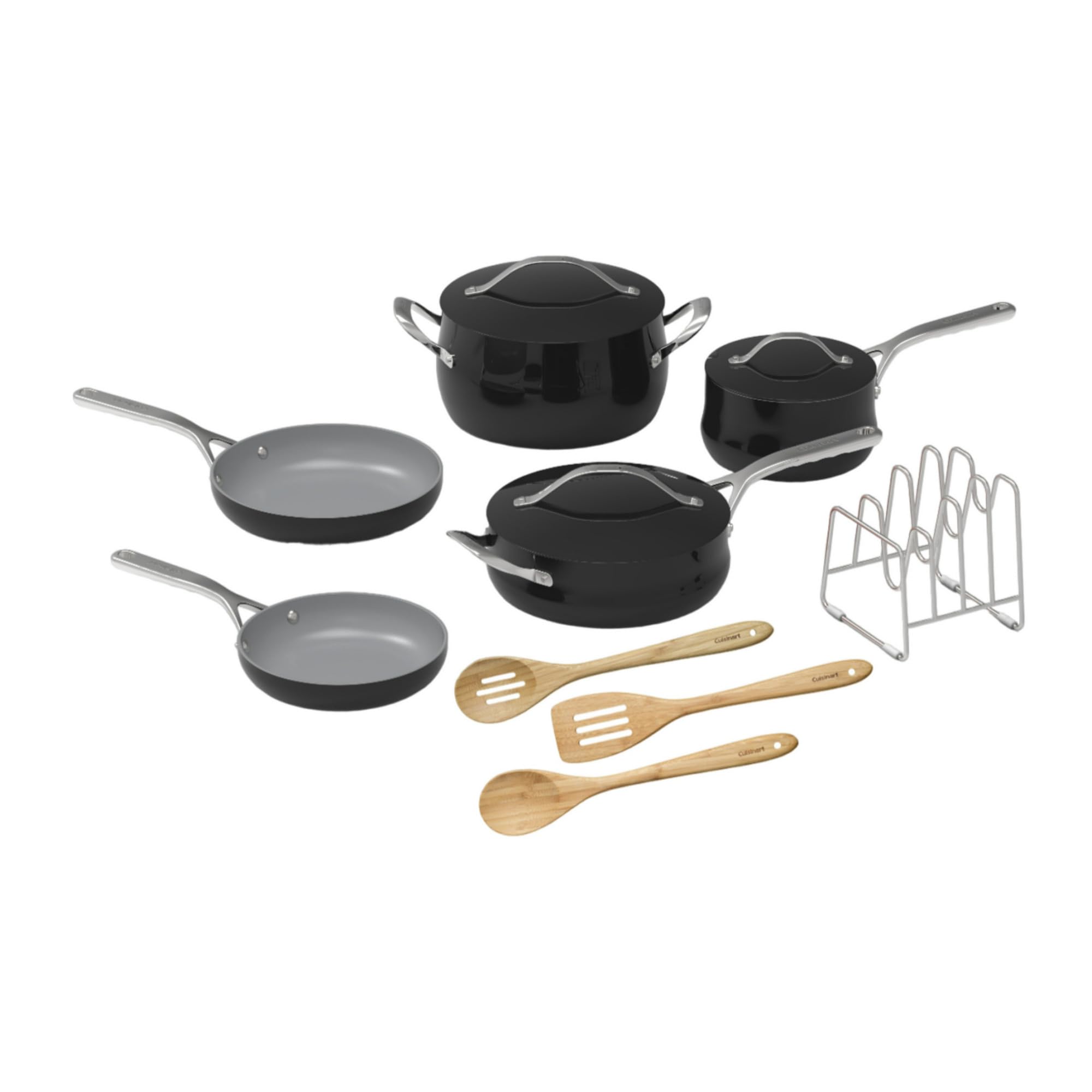 CUISINARTGray Colored Nonstick Interiors Ergonomic Stainless Handles Easy to Move 12-Piece Culinary Collection Set for Kitchen Use (Black)