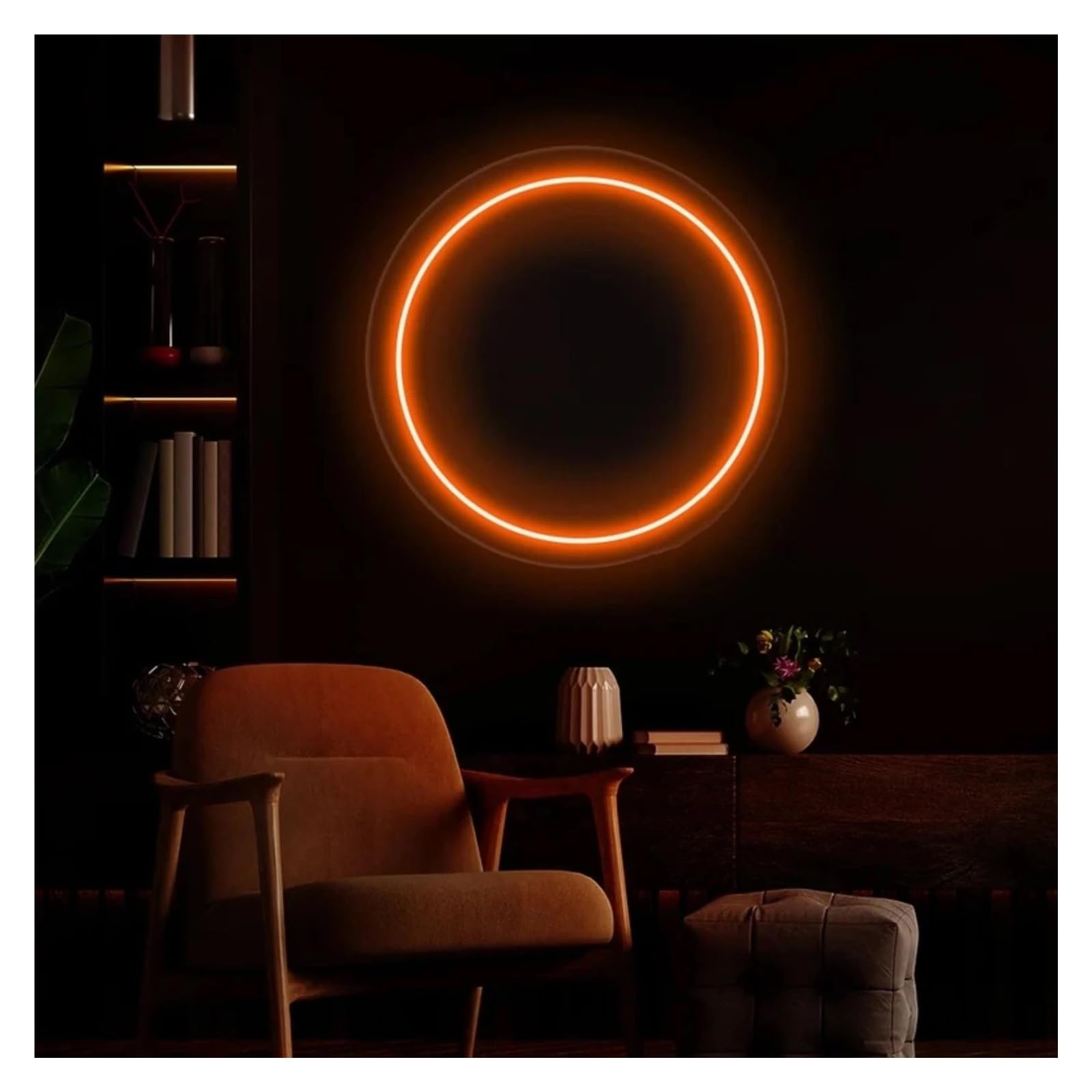 LEMST Signs Lamp Ring Neon Signs USB Powered Adjustable Brightness Round Neon Lights Suitable for Bistro Decor Commercial Signs 28cmx28cm(Orange)