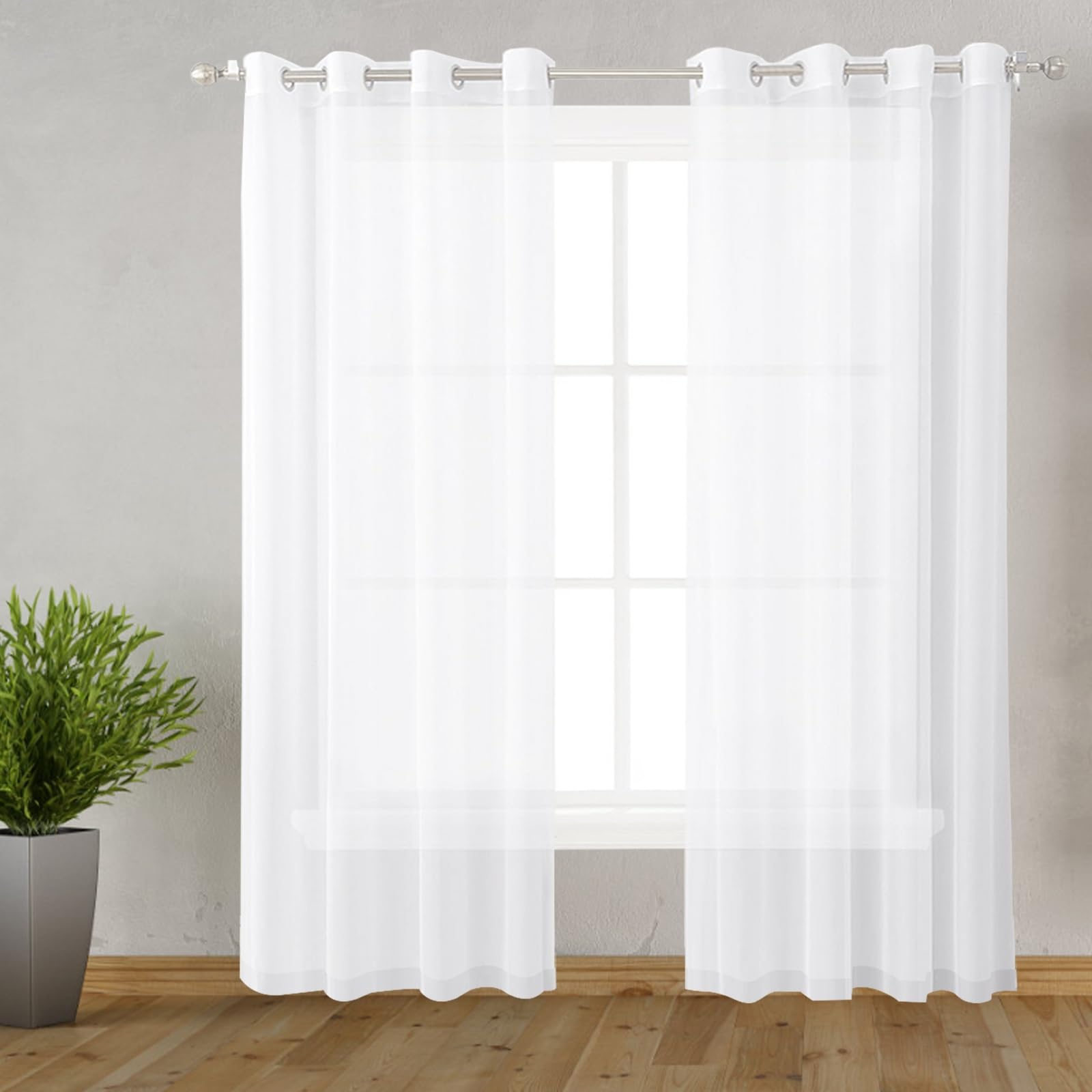 2 Pièces Rideaux Voilage 225 x 260 cm Draperies Voile en Lin Effet Demi Transparent Filtrant La Lumière Voilage Fenêtre Court pour Salon Chambre Enfant Adulte, Blanc