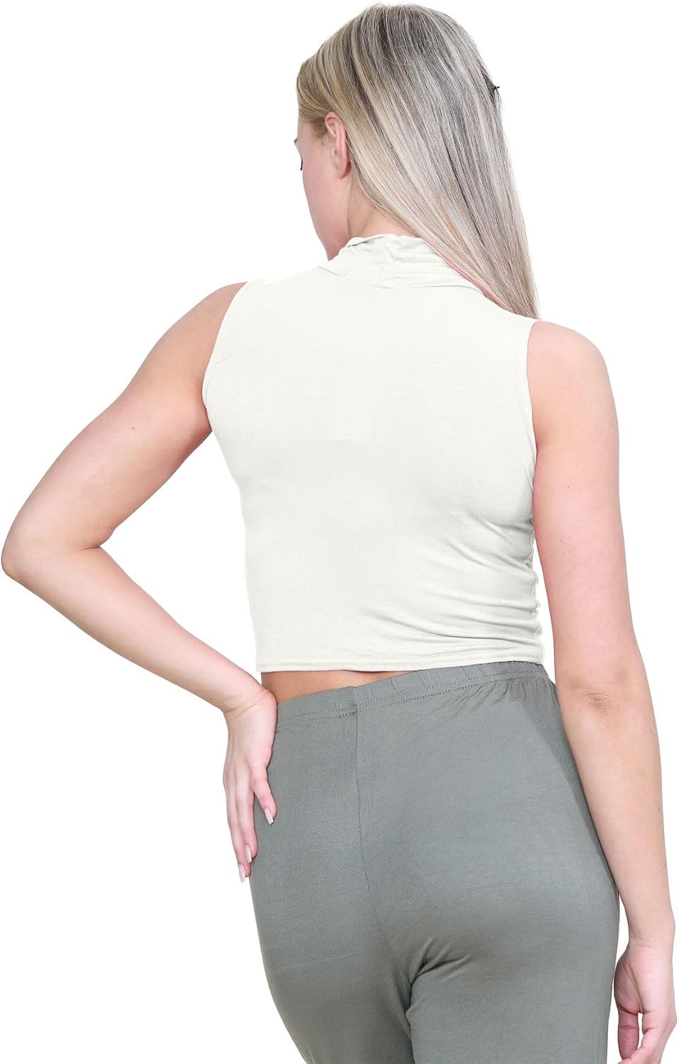 Janisramone women sleeveless polo turtle nect stretch crop vest