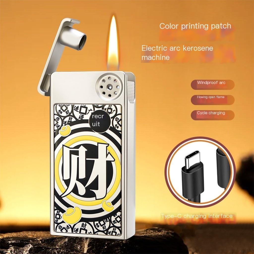 Automatic Mechanical Kerosene Lighter Smart Voice-Activated Metal Open Flame Lighters Soft Flame(Silver 2)