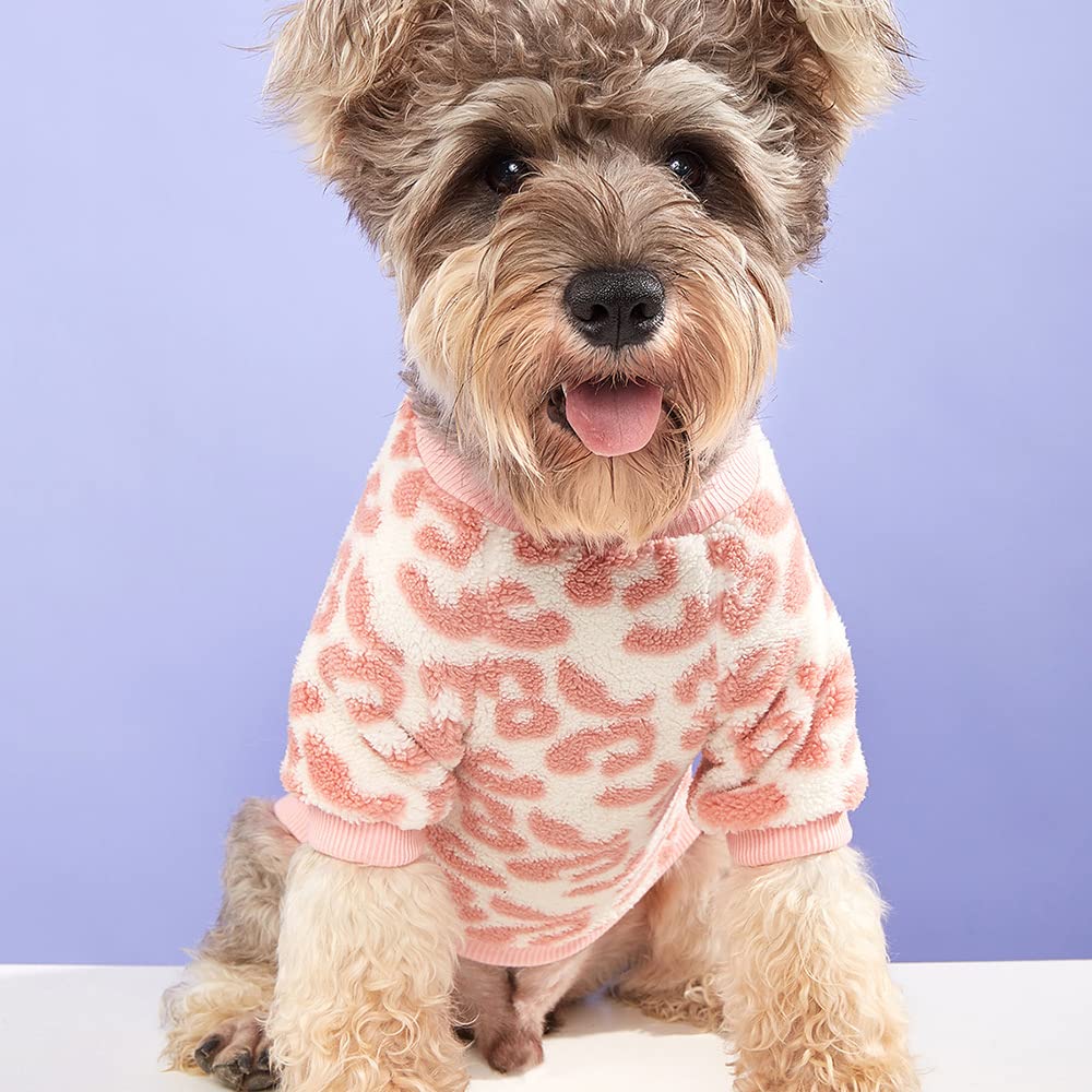 Pink Leopard Pet Clothes Cute Winter Soft Furry Warm Cat Dog Puppy Sweater Tee Shirt