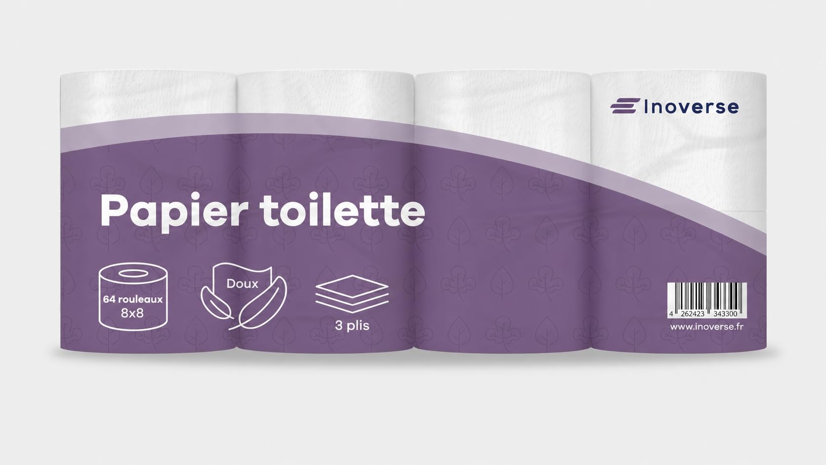 Inoverse Papier Toilette 64 Rouleaux – Papier Hygiénique WC 3 Plis Triple Épaisseur, 150 Feuilles par Rouleau, Doux et Résistant, 100% Cellulose, Grand Pack Familial | Papier toilette 100 % cellulose doux et absorbant pour la maison, le bureau et le comme