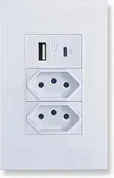 Tomada Dual com 1 Entrada USB e 1 Entrada USB Tipo C Bivolt Jwcom (Branco)