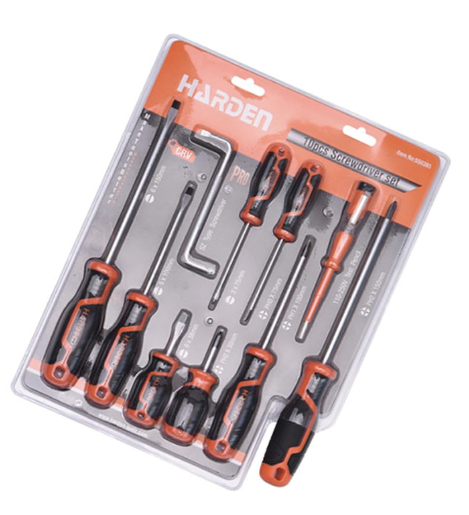 Edward Tools Juego de destornilladores Pro de 10 piezas, destornilladores Phillips y de cabeza plana, destornilladores gruesos, destornillador SZ, lápiz de prueba de voltaje, mangos ErgoGrip,