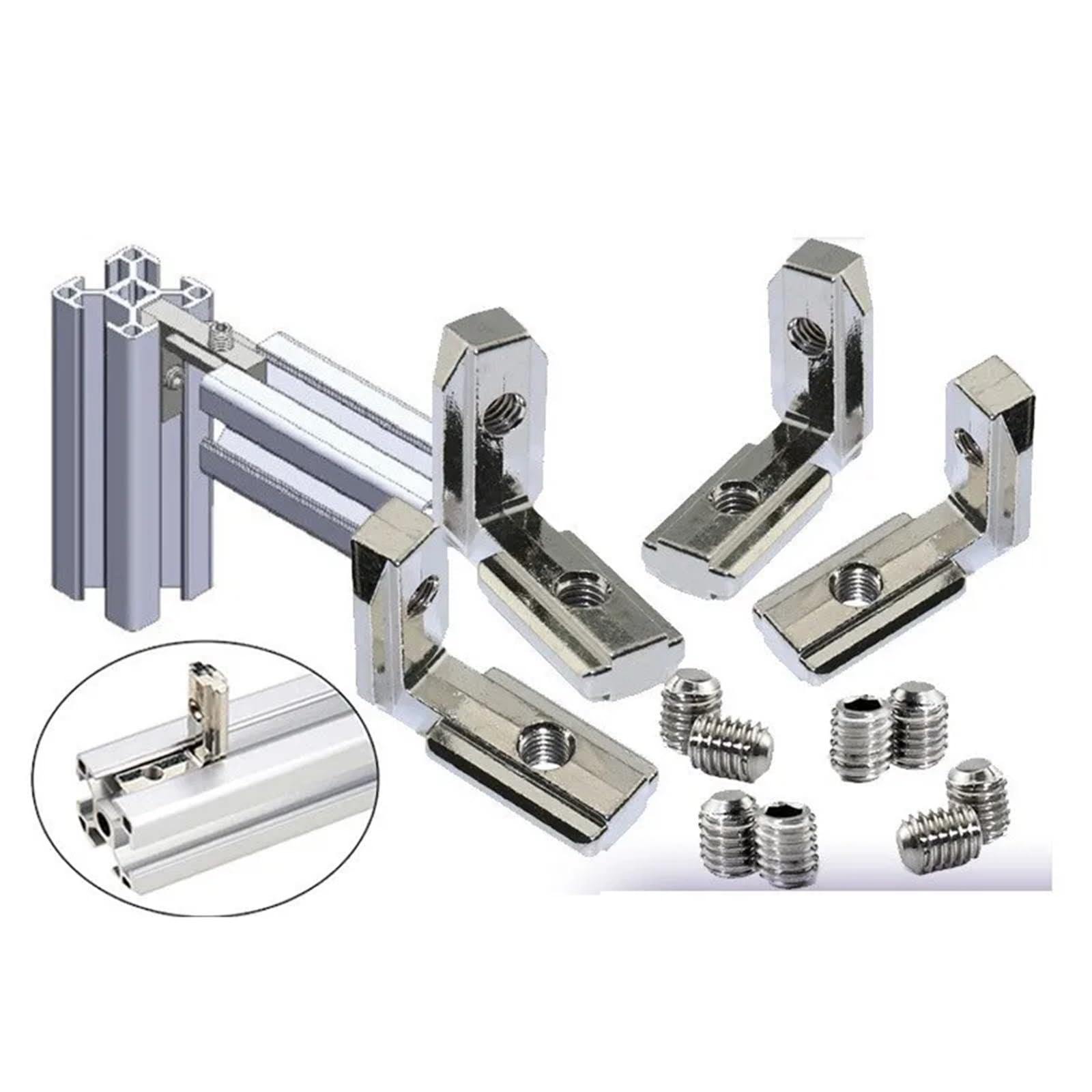Escuadras Metalicas 10 piezas/paquete de conectores esquina interiores plateados con tornillos for perfiles aluminio 2020, 3030 y 4040(40EU-M6)
