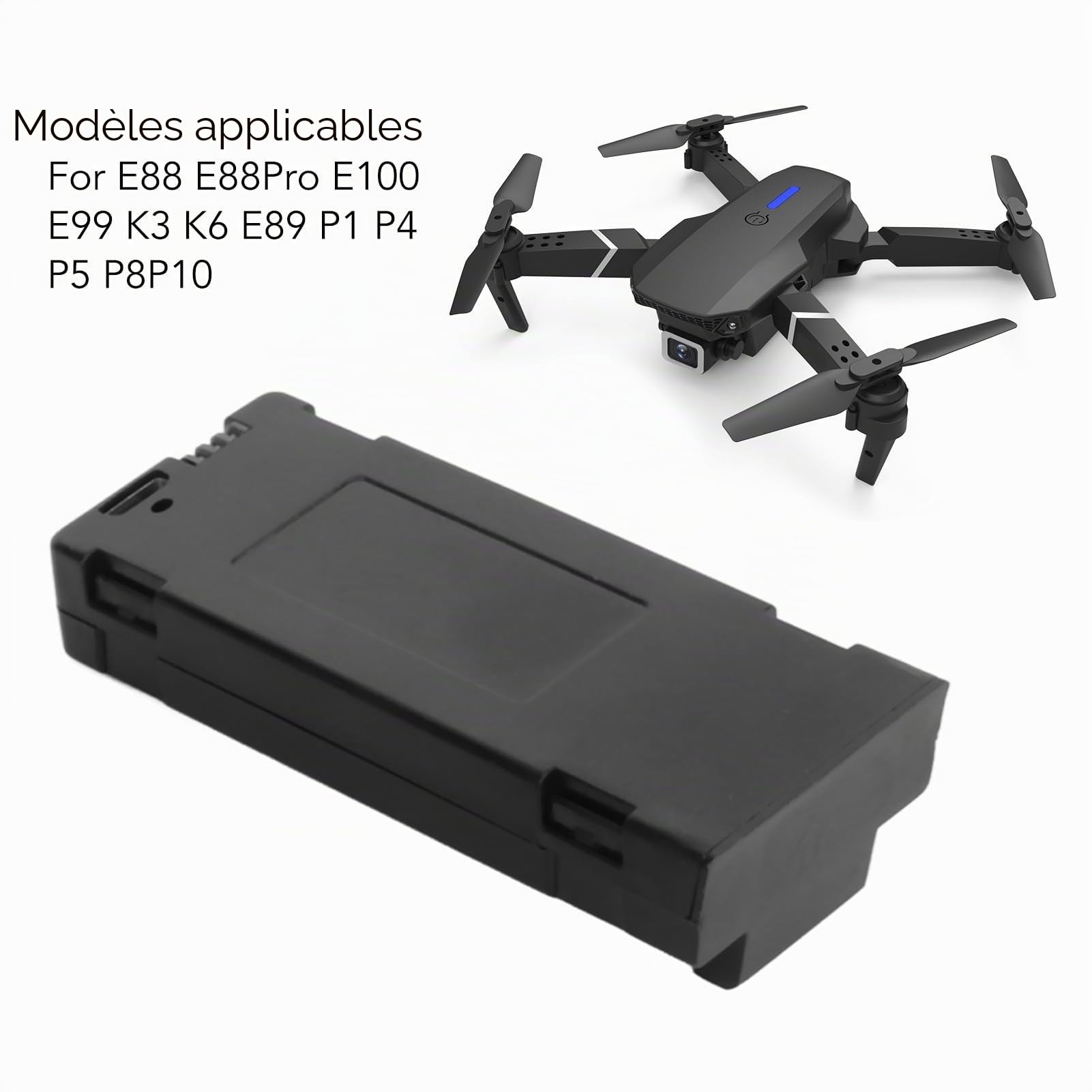 3PCS Drone Lithium Batterie de Remplacement, 1800MAH 3.7V Batterie Quadricoptère Rechargeable Haute Capacité pour E88 E88Pro E100 E99 K3 K6 E89 P1 P4 P5 RC Drone