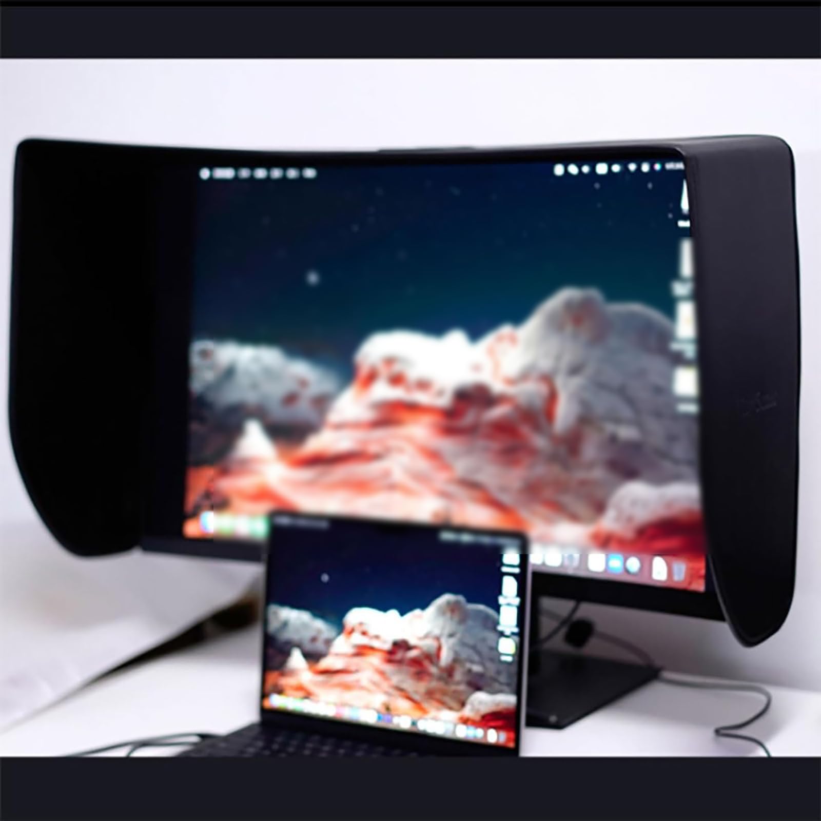 Paraluce in Pelle Per Monitor (19-32 Pollici), Universale + Copertura Su Tutti I Lati, Regolabile + Visiera Parasole ,(27E/28in (Ultra-Narrow Bezel))