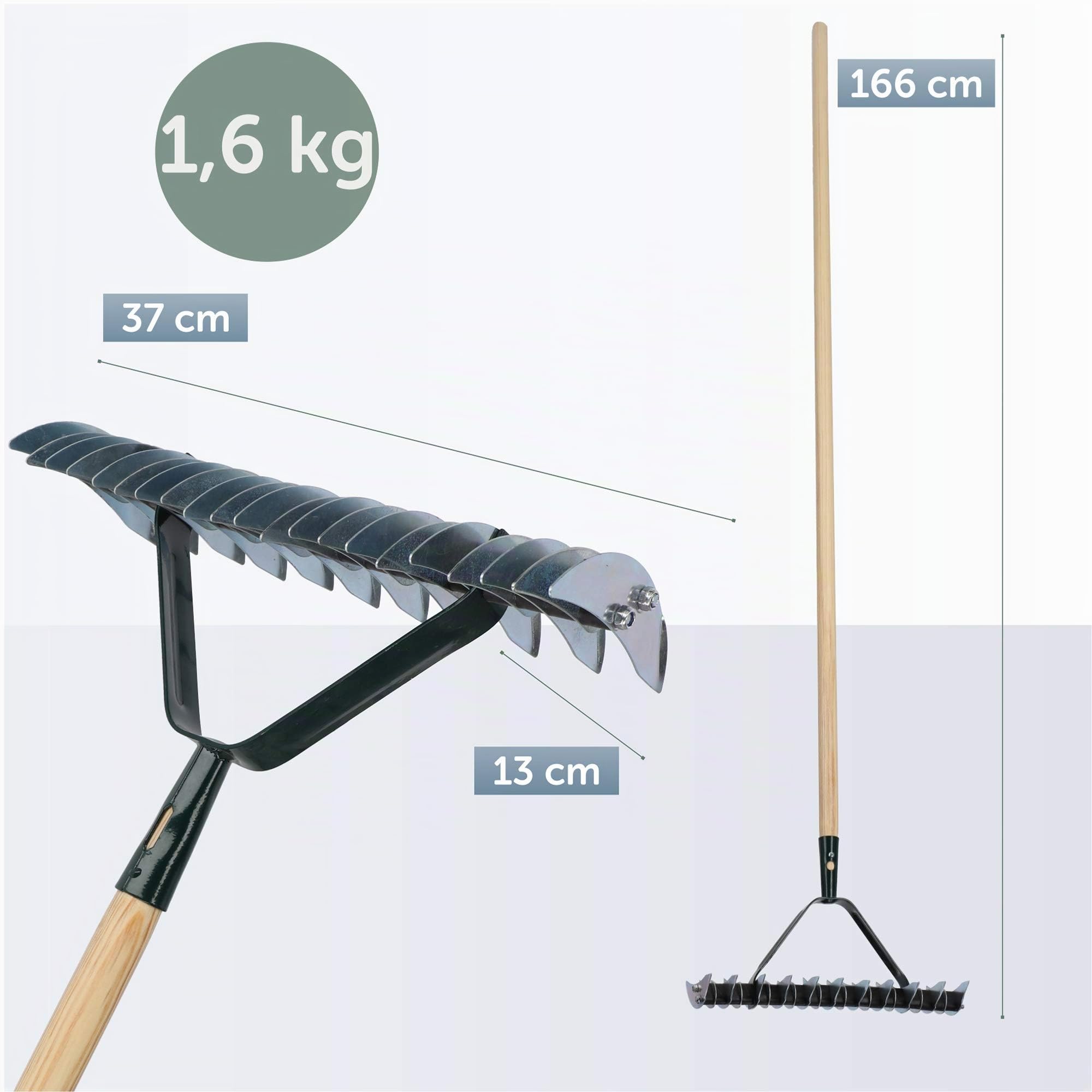 KADAX Scarificateur Manuel avec Manche en Bois et Tête en Acier, Aérateur de Gazon et Sol, Outil d'Aération et de Déchaumage pour Jardin et Pelouse