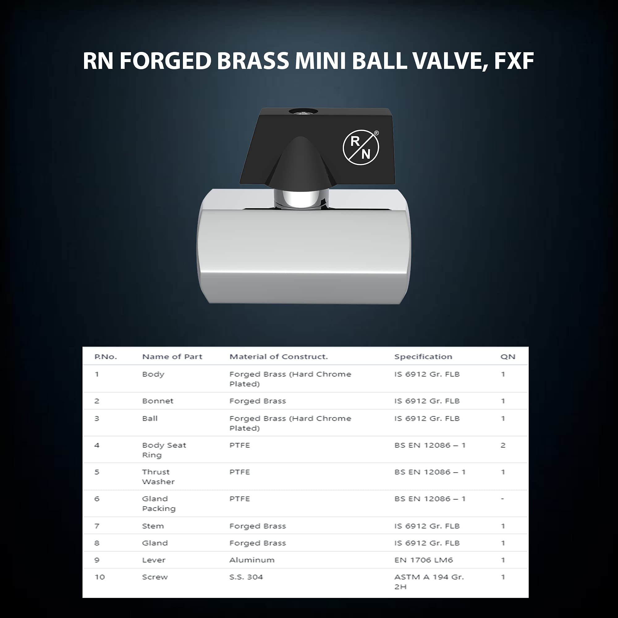 RN Forged Brass Mini Ball Valve, FxF
