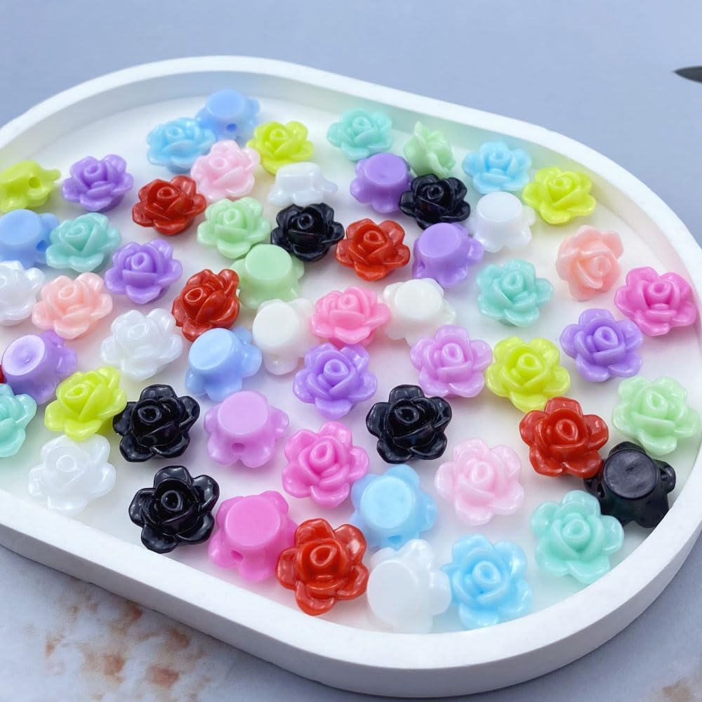 200pcs Acrylic Rose Flower Beads Candy Color Flat Back Spacer Beads Loose Pastel Colorful Decor for DIY Crafts Jewelry Making Bracelet Necklace Earrings(Mixed Color) - Image 2