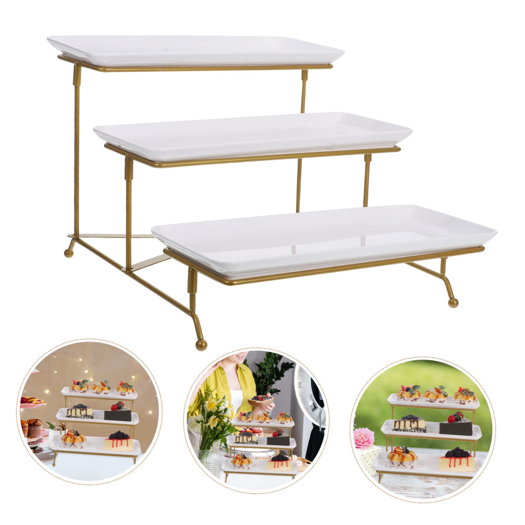 Bandejas para Comida,Bandeja Blanca Servir,Expositor de postres Que Ahorra Espacio Pasteles,Aperitivos y Dulces,Ideal Fiestas,Bodas bufés.