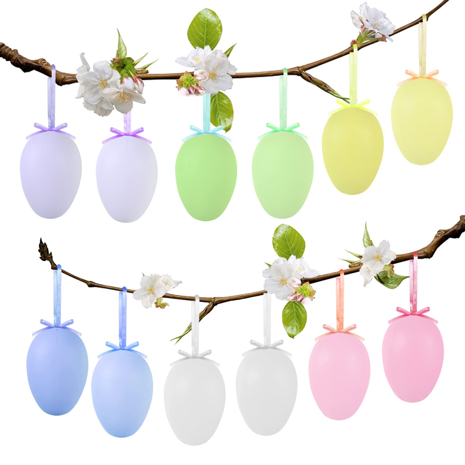 12 Uova Di Pasqua Da Appendere In Plastica – Colori E Motivi Vari (Strisce, Fiori, Puntini) Per Albero E Decorazioni Pasquali