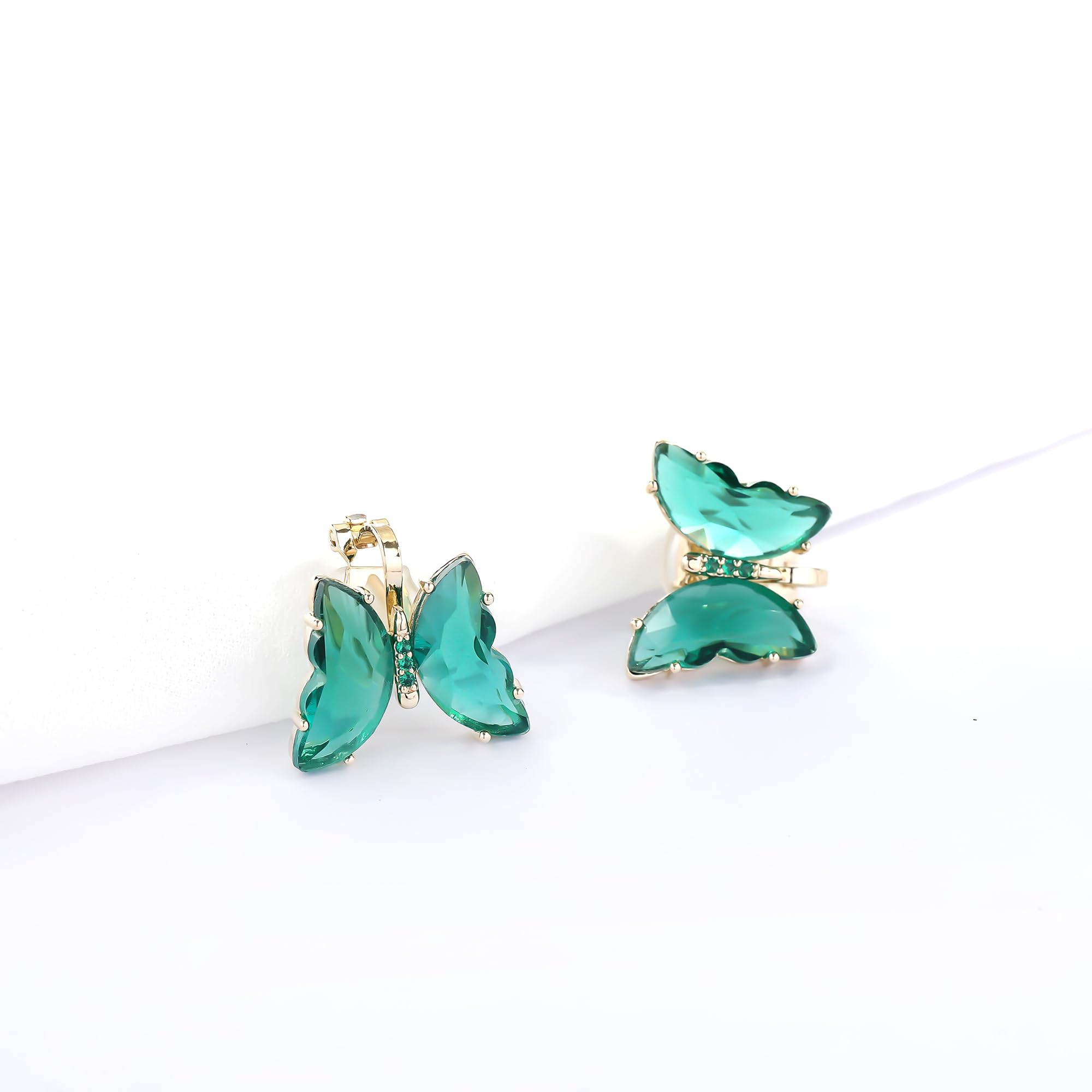 YOQUCOL Butterfly Shape Crystal Clip On Earrings Non Pierced Golden Stud for Women