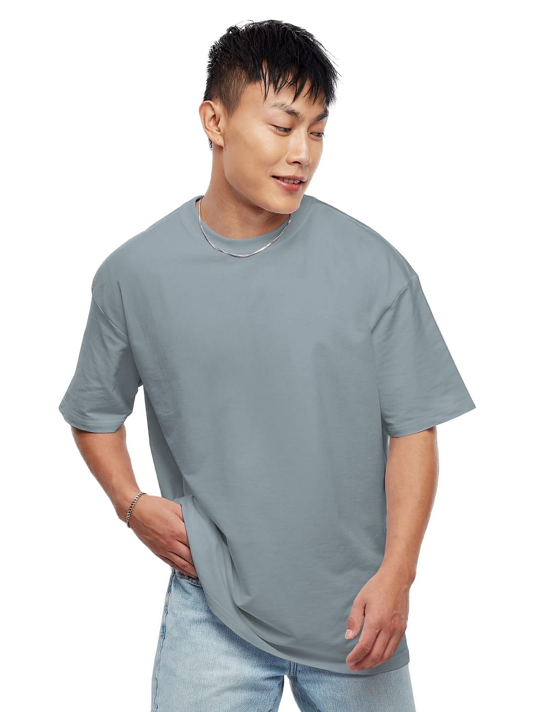 Men Pearl Solid Oversized T-Shirts
