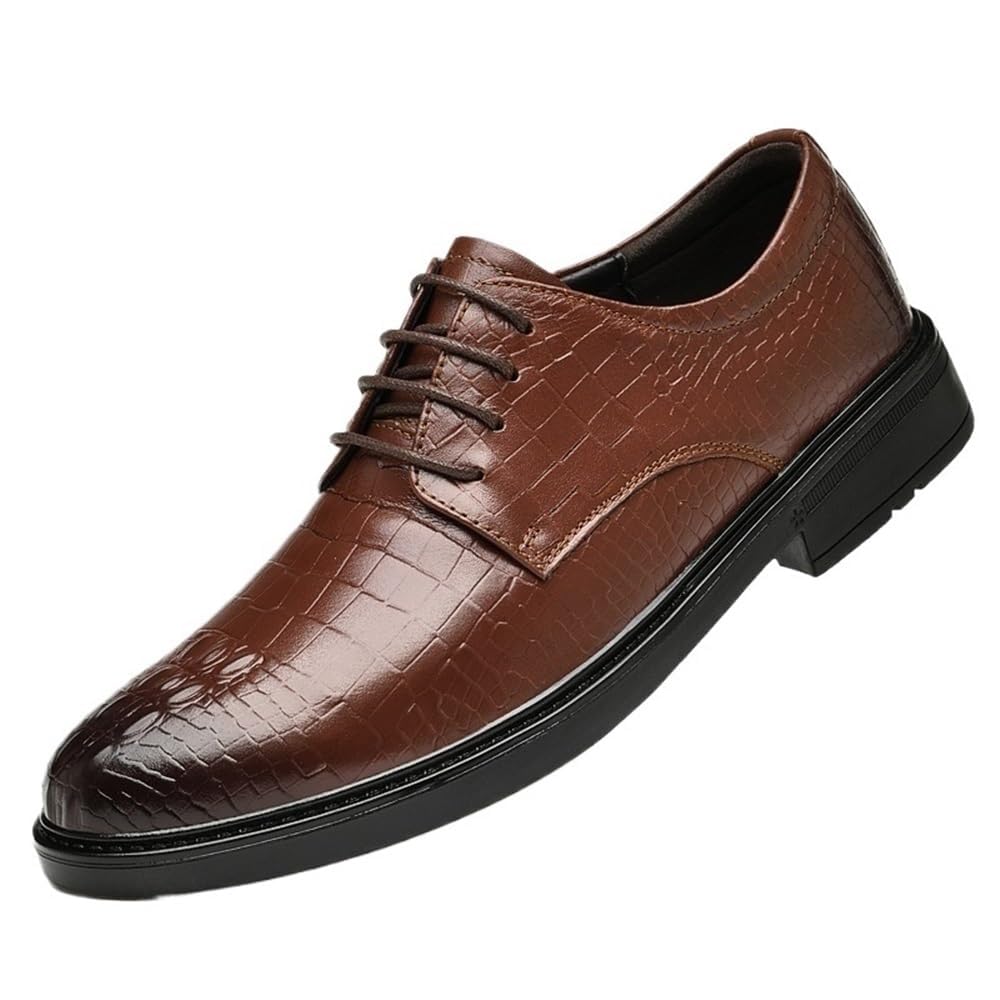 Mens Classic Leather Tuxedo Dress Shoes Lace-Up Formal Footwear for Wedding Groom Party Events Burnished Round Toe Non-Slip