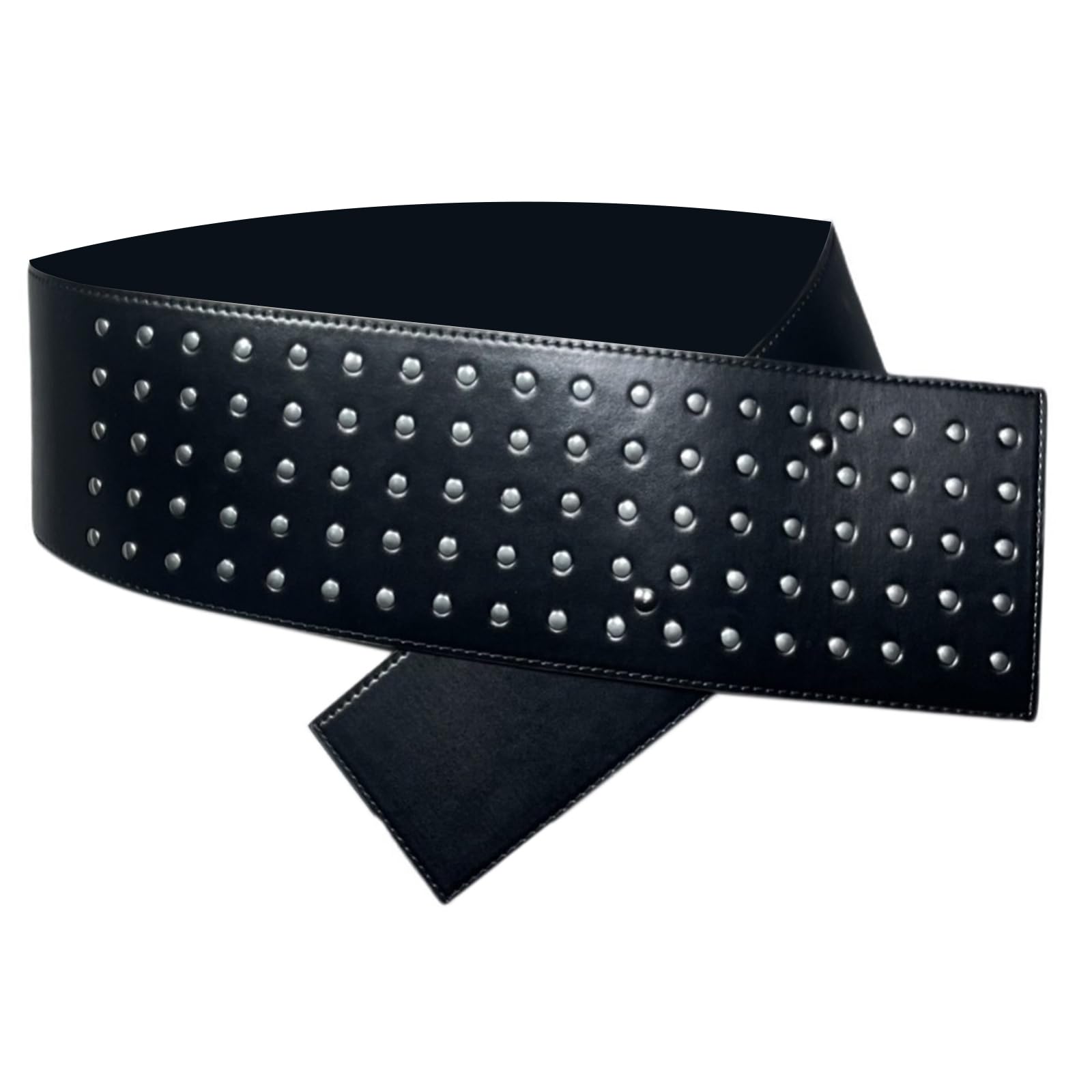 Kokdid Women's Black Oversized Buckle Waist Belt Punk Wide Chain Heavy Duty Buckle Modern Waistband Waist Chain Studded Belt