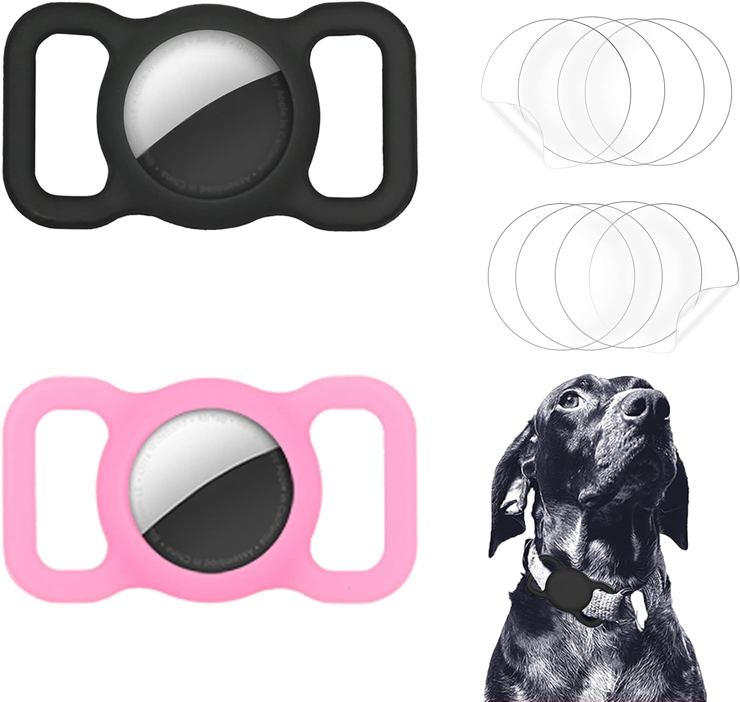 NeotrixQI AirTag Dog Collar Holder, Airtag Holder Accessories for Apple Airtags Tracker with 4 Pack HD Protective Film, Silicone Air tag Case for Air Tags Pet Collar Loop Necklace Backpack Bag