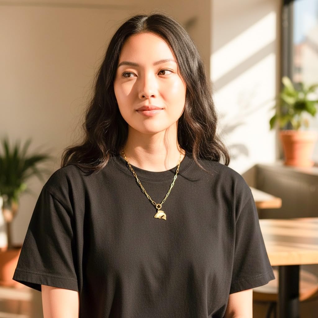 18K PVD Gold Stainless Steel Fish Pendant Necklace with Paperchain Style Chain, Spring Clasp - Image 5