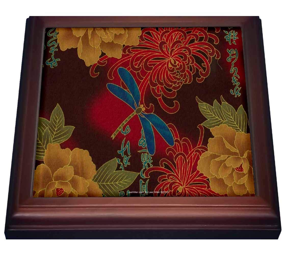 3dRose Lee Hiller Designs General Themes - Far East Blue Dragonfly on Red - 8x8 Trivet with 6x6 Ceramic Tile (trv_5244_1)