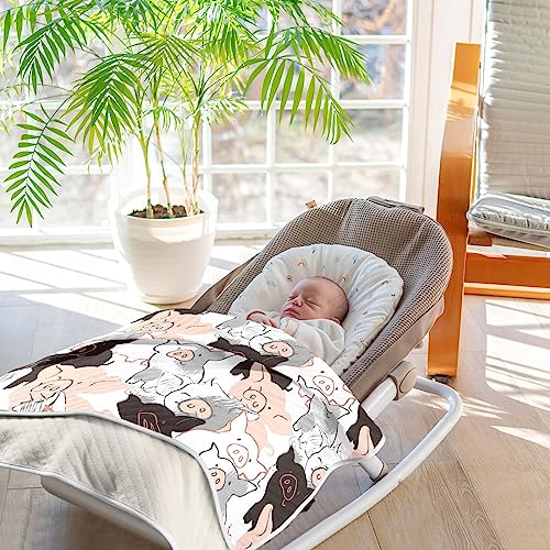 Image of Swaddle Blanket for Black and Pink Pigs Baby Receiving Blanket Muslin Baby Swaddles Soft Cotton Breathable Nursery Blankets for Unisex Boys and Girls 30x40 Inch