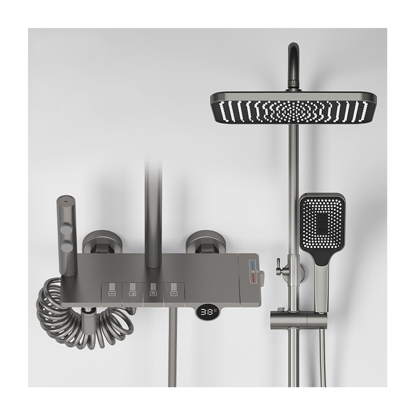 Robinet de douche thermostatique 4 fonctions gris avec touches piano