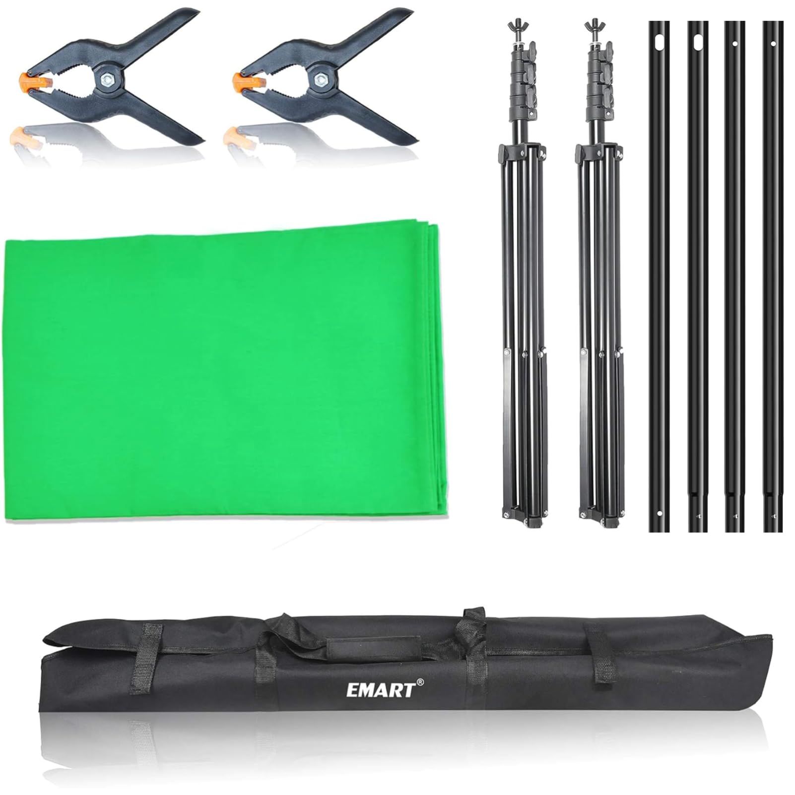 EMART Greenscreen Hintergrund mit Ständer, 2,6x3m Hintergrundsystem | 3x3,6m Grün Fotohintergrund, 2 Federklemmen Fotostudio Set, Produkt Porträt YouTube Video Fotografie