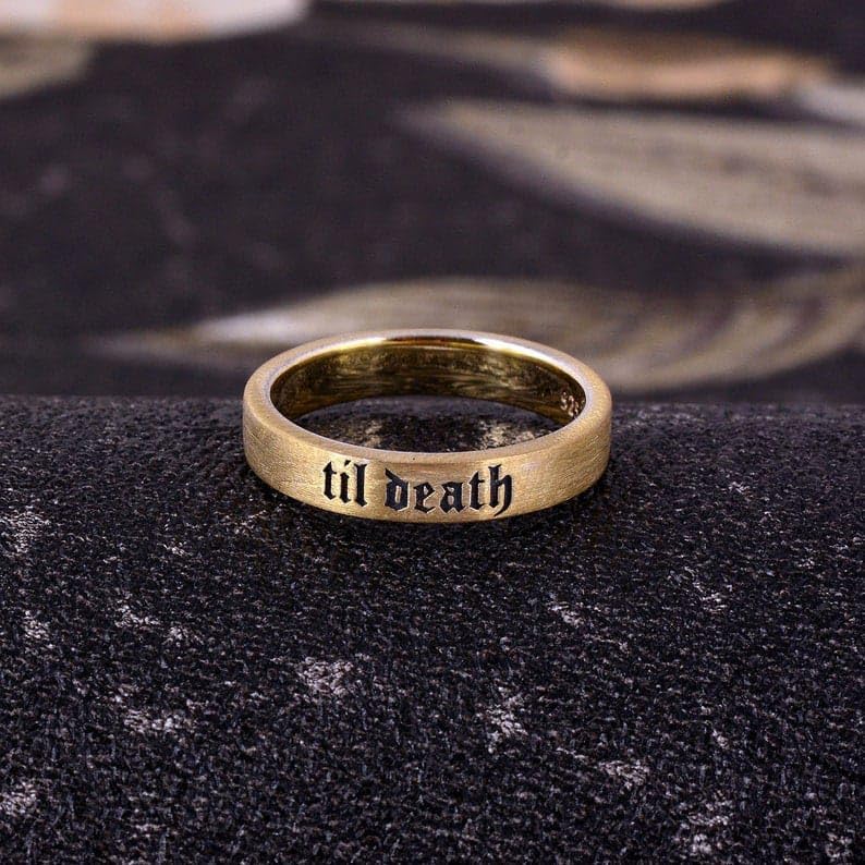 4mm Til Death Band Ring Black Enamel Matt Finish Ring Stacking Band Ring, Personalized Ring, Promise Ring, Wedding Gift For Her 925 Silver