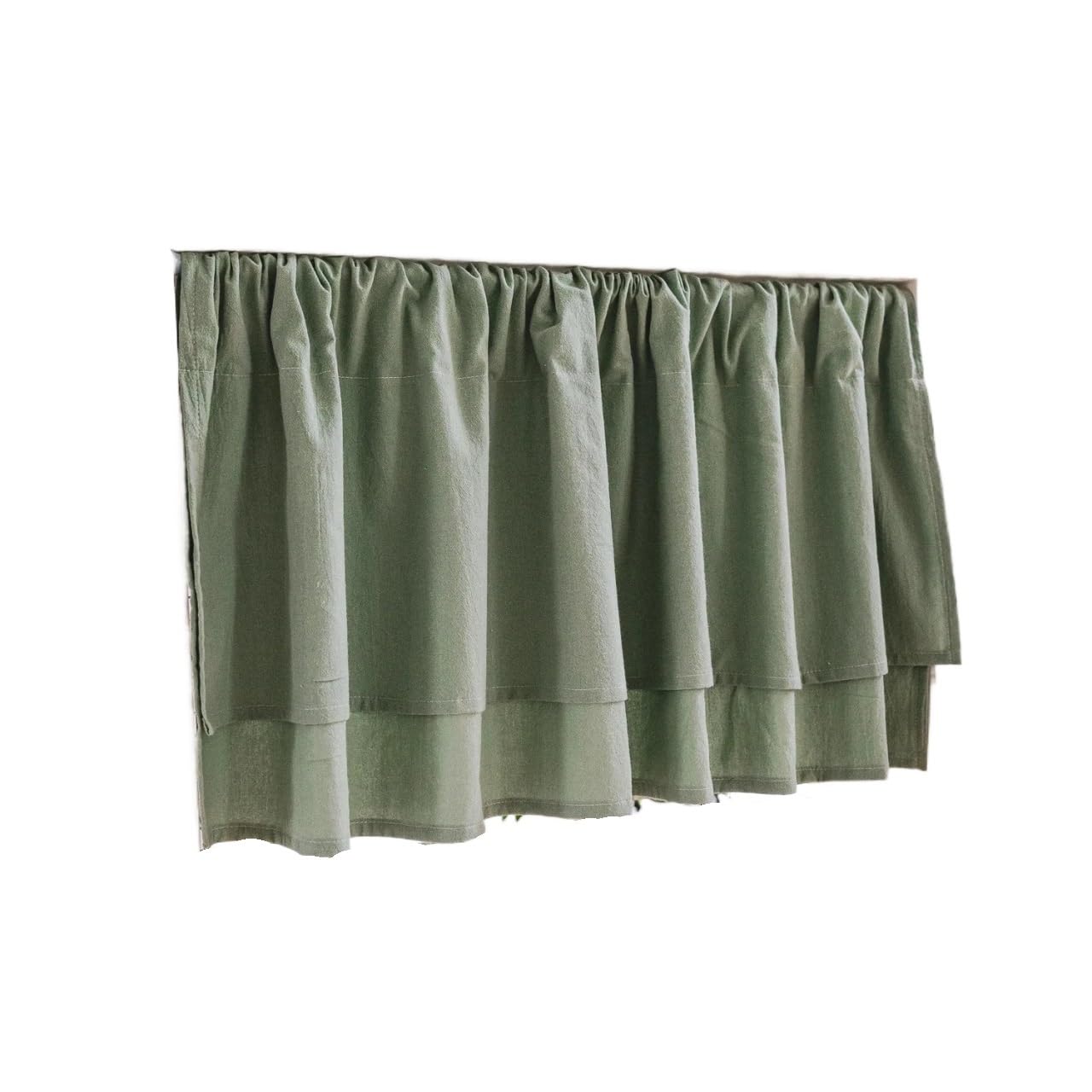 EnxJire Cupboard Curtain Boho Kitchen Cotton Short Curtain,Light Filtering Cafe Curtains Valances,For Laundry Living Room And Decoration(Green,ROD POCKET_135X90CM)