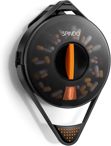 Fullicon Dispensador de píldoras con 14 compartimentos grandes y cerradura a prueba de niños, dispensador de medicamentos Spindo, dispensador de