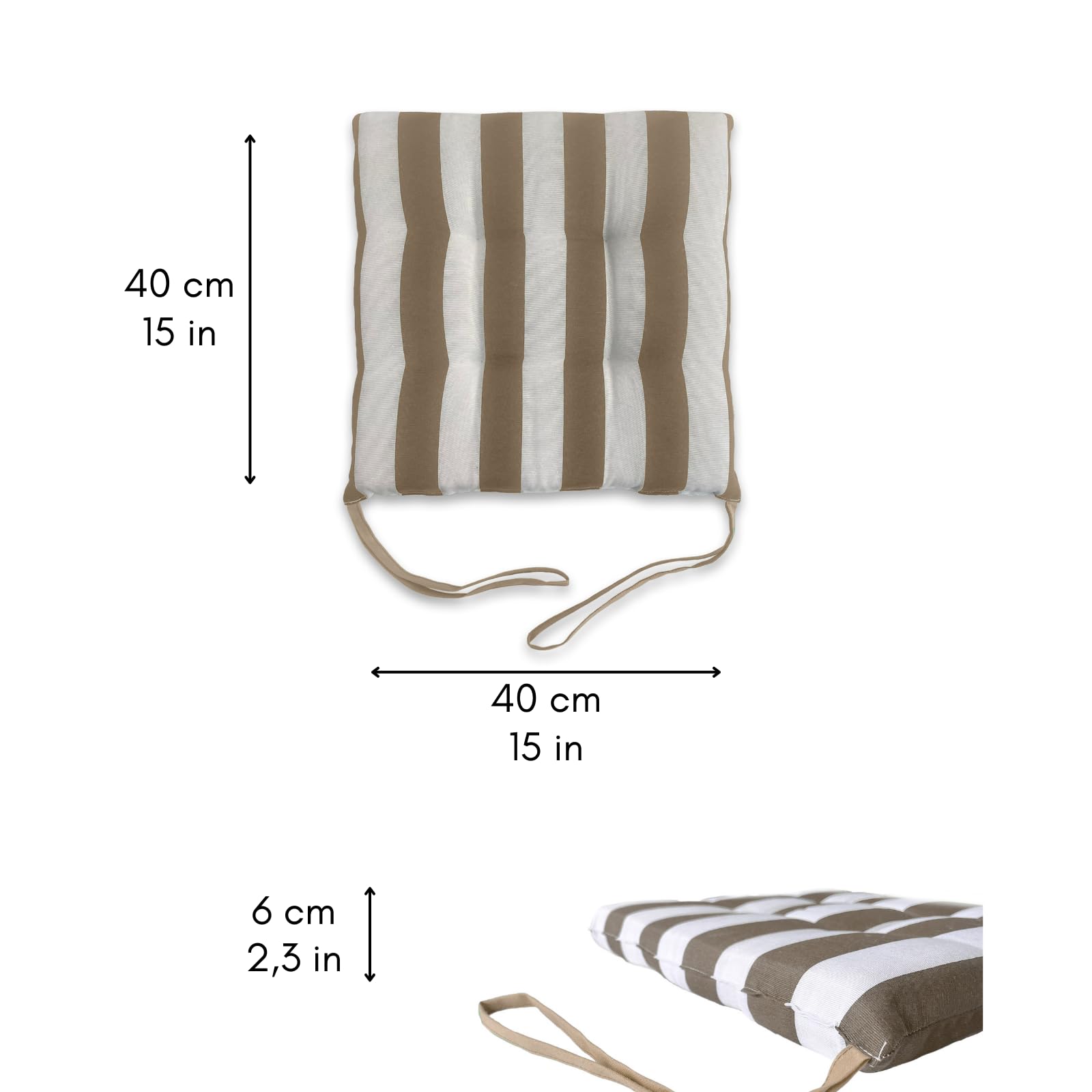 Il Tuo Artigiano Design Set mit 6 Kissen für Gartenstühle, hergestellt in Italien, Küchenstuhlkissen, 40 x 40 cm, Füllung aus Schaumstoff und weichem Acryl (weiß und beige)