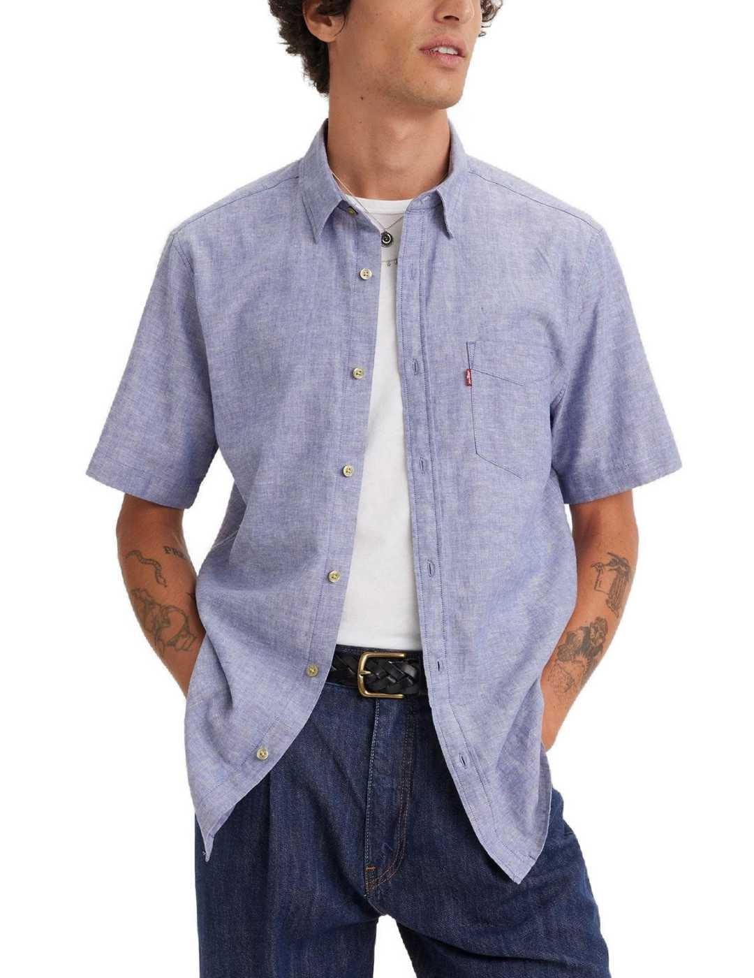Levi's Sunset Men's Short-Sleeved 1-Pocket Standard Shirt, Coastal Fjord, XS