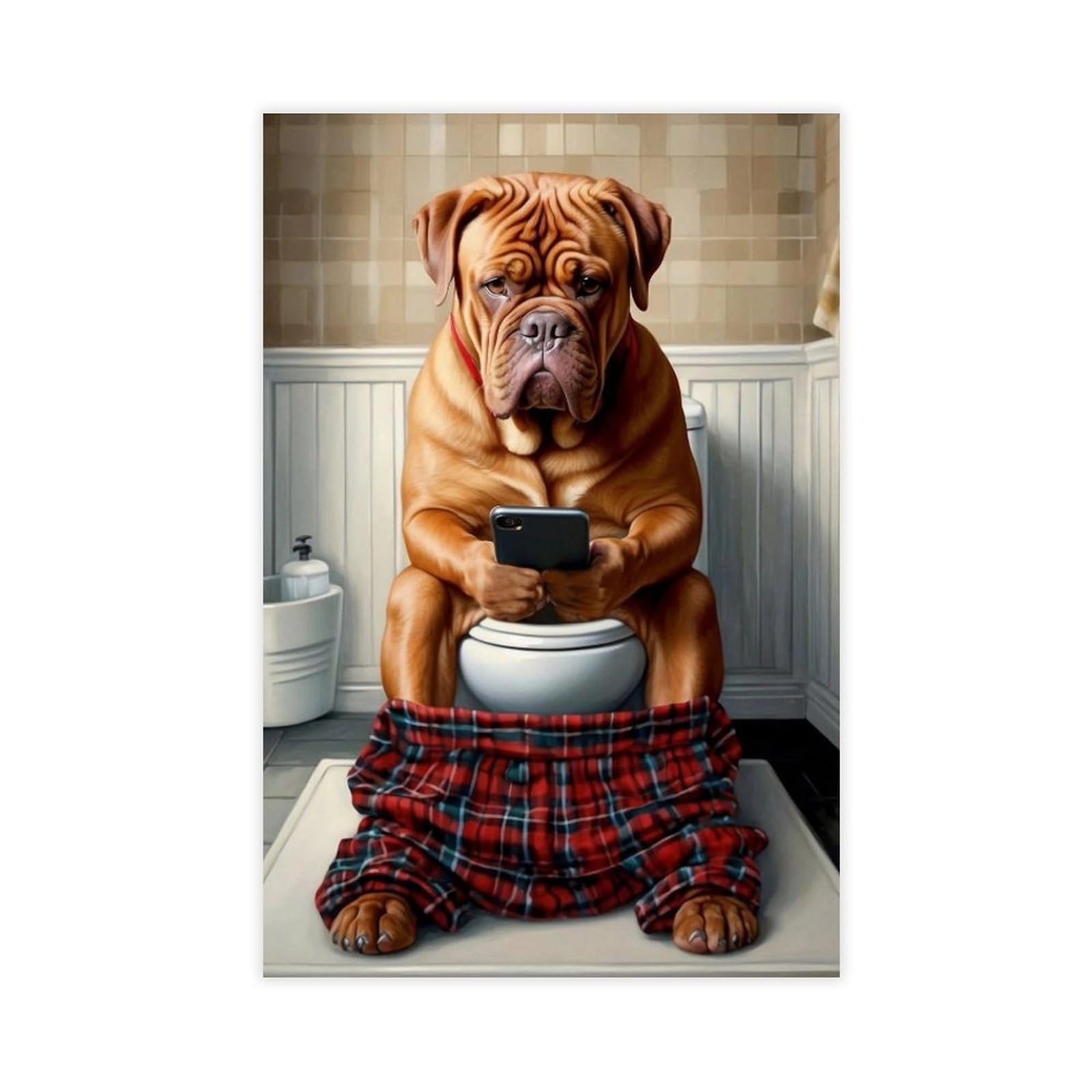 NFFBGFD Dogue De Bordeaux On Toilet With Canvas Poster Bedroom Decor Landscape Decor Gift 12x18inch(30x45cm)