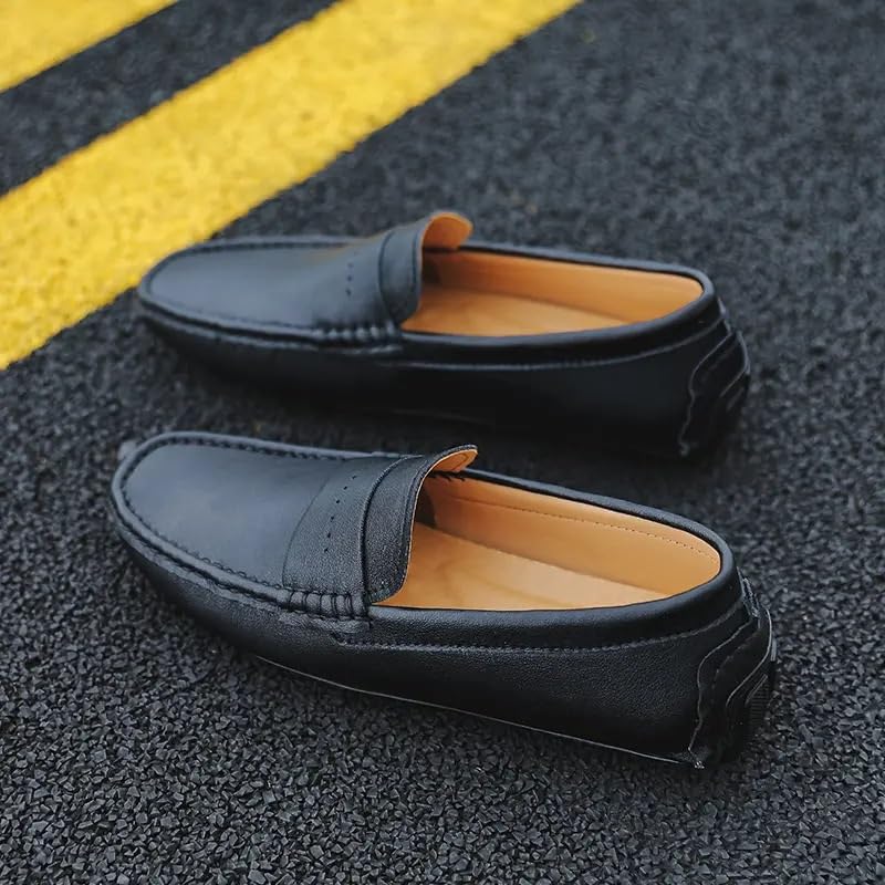 Mens Loafers Solid Color Leather Penny Driving Loafers Flat Heel Slip Resistant Lightweight Casual Slip-ons4